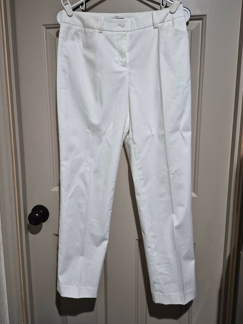 Jones New York White Tailored Straight-Leg Trousers Strech Signature Petite